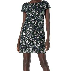 Sam Edelman Women Sequin Floral Mini Dress Size 10 Black Swiftie NYE Party Disco
